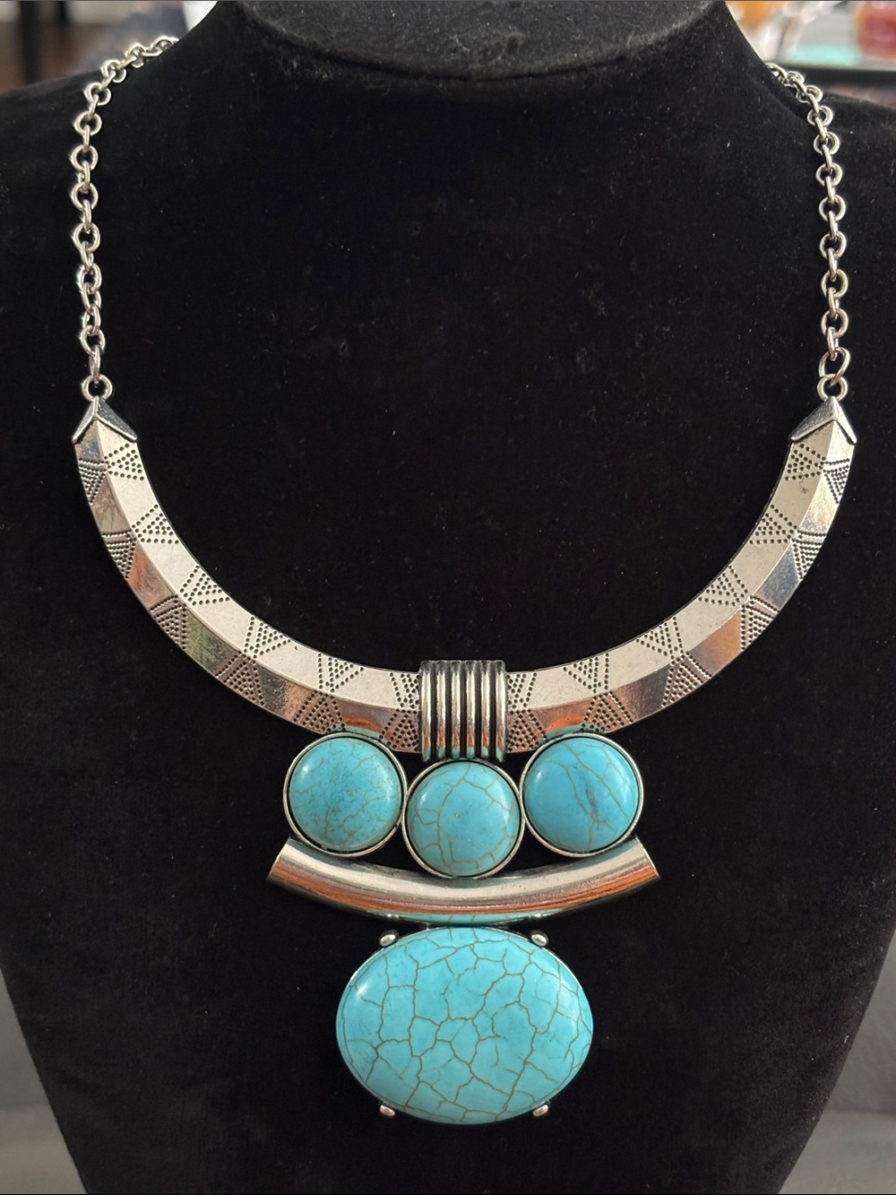 Silver-Tone Turquoise Statement Necklace - Blue